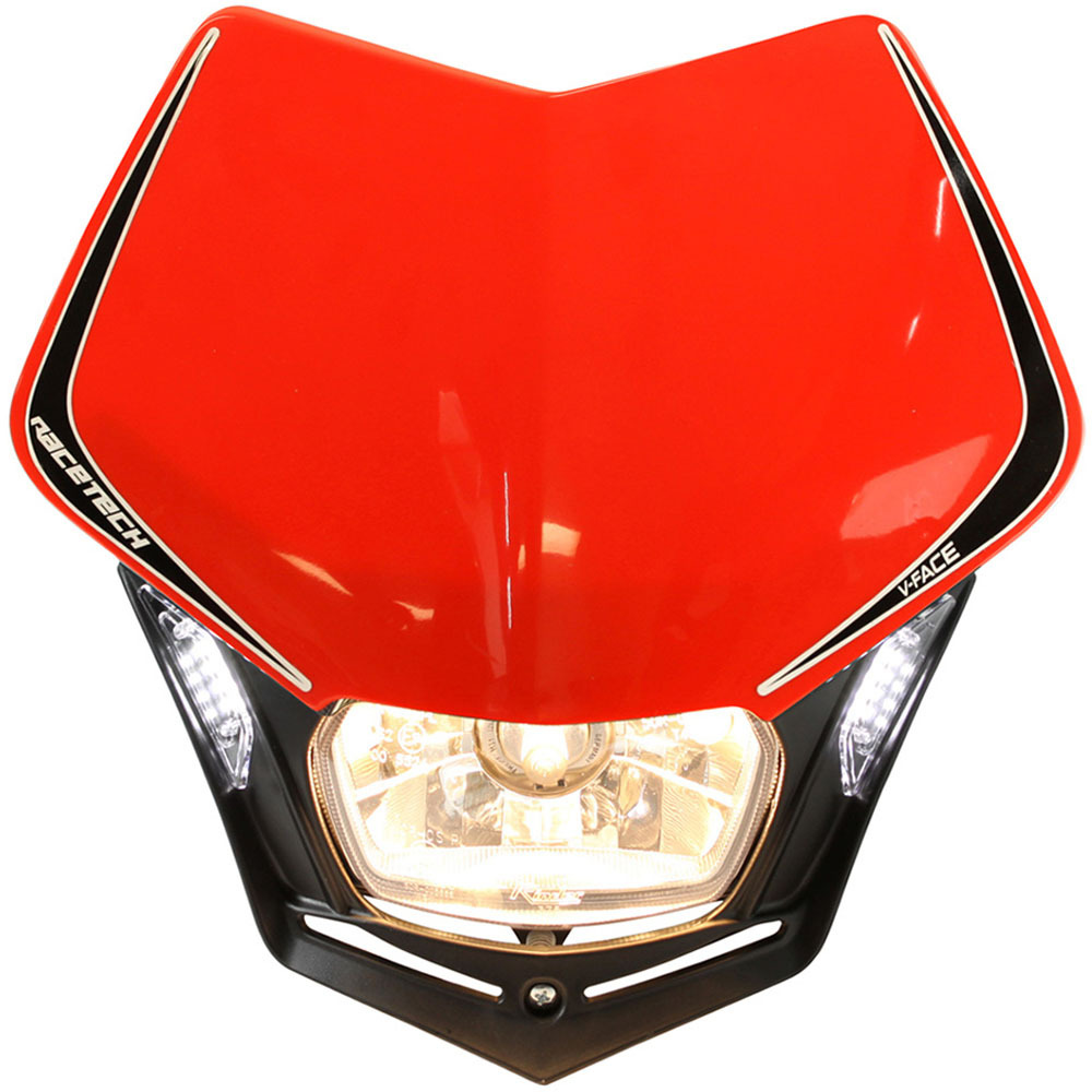 Race Tech V-Face Full LED Universal Motorbike Headlight Red suit