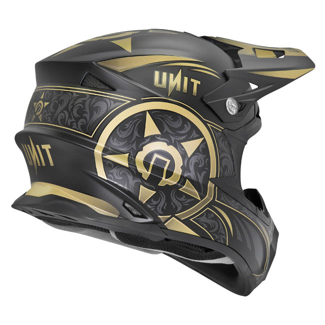 black and gold dirt bike helmet