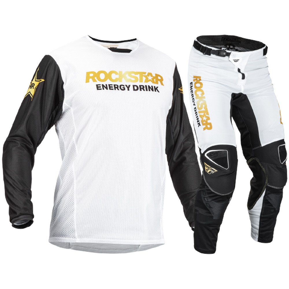 Fly Racing 22.5 Kinetic Mesh Rockstar White/Black/Gold Pants at