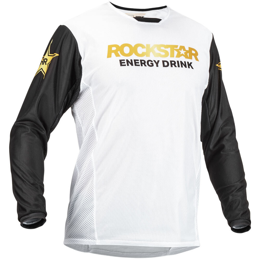 Fly Racing 22.5 Kinetic Mesh Rockstar White/Black/Gold Jersey at MXstore
