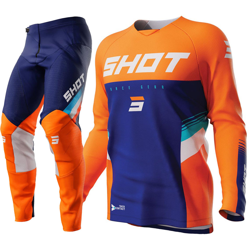 Maillot moto cross enfant Shot KID RAW TRACER ORANGE/BLEU - IXTEM MOTO